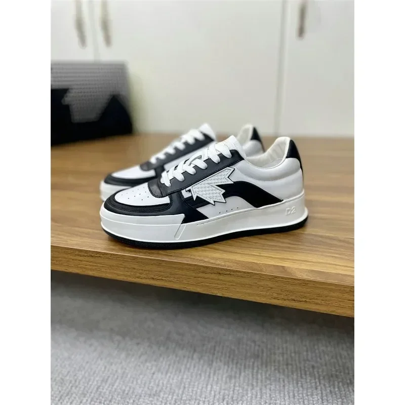 Top Top Dsq2 Brand Handmade Men Fashion Sneakers Genuine Leather High Quality Retro Casual Shoes Men Lace Up Low Top Flat Shoes