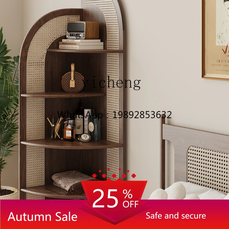 

Solid Wood Corner Rattan Storage Rack Small Apartment Living Room Home Corner Corner Cabinet