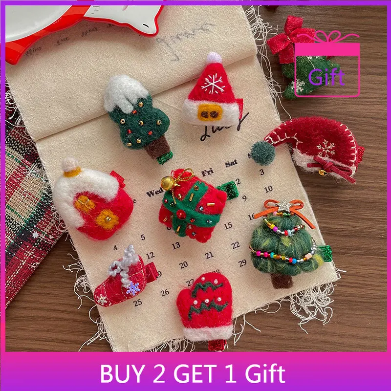 

1PC Korean Felt Bell Hair Clip Christmas Tree Wreath Design Side Bang Clip for Girls Children Hair Accessories