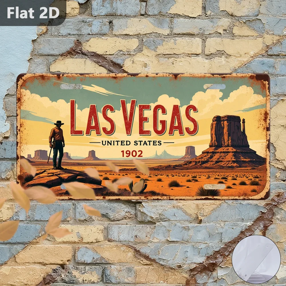 Las Vegas 1902 Western Cowboy License Plate AL Sign - Vintage Durable Metal Plaque Wall Decor, Home Office Bar Man Cave Wall