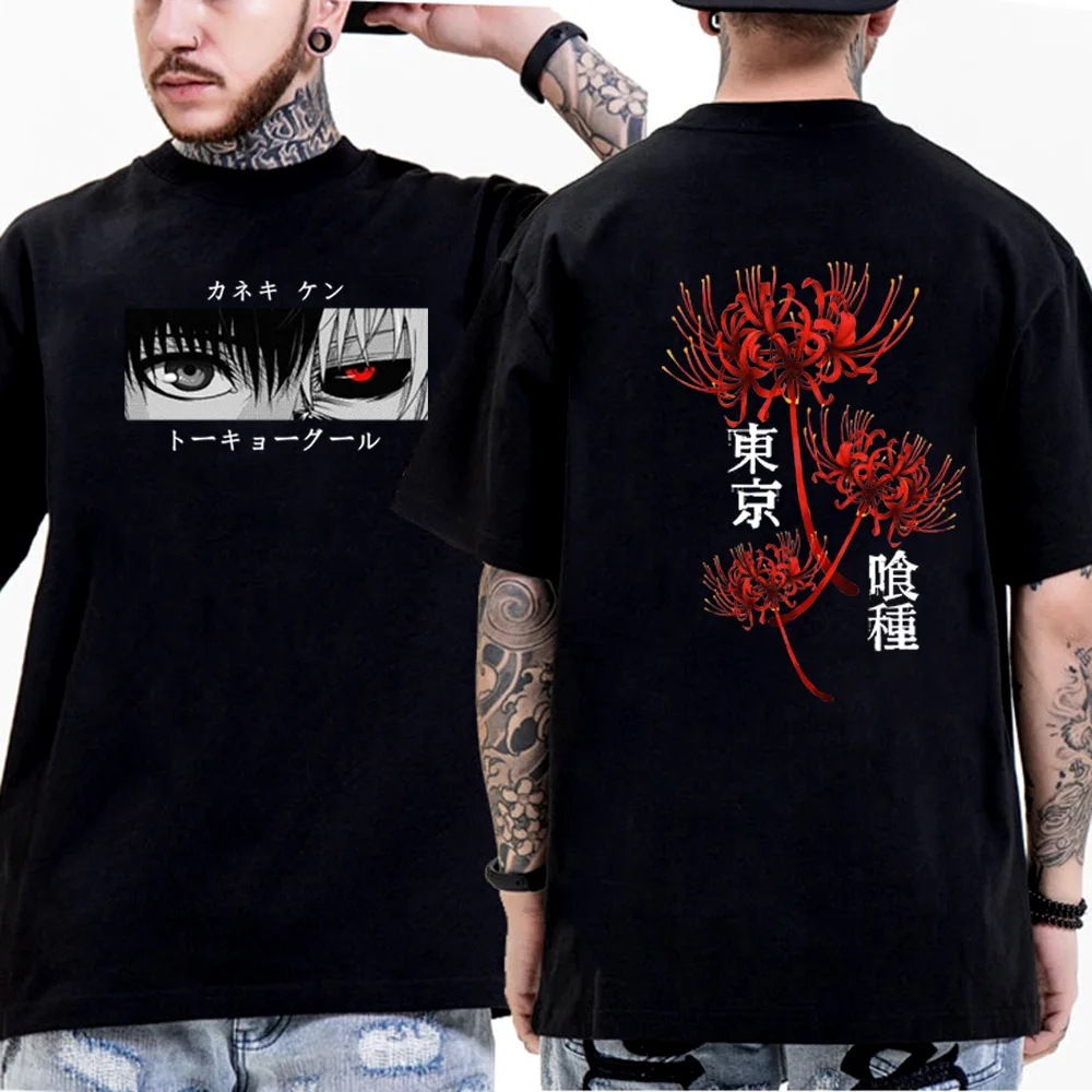 Anime Tokyo Ghoul Spider Lily T-shirt Men Women Cool Kane Kiken Graphic Print Man T-shirts Oversized Streetwear Couples Tees