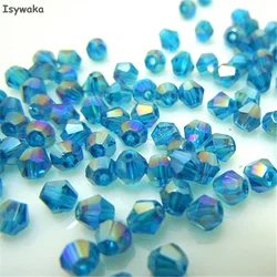 Isywaka Deep Lake Blue AB 100pcs 4mm Bicone Austria Crystal Beads charm Glass Beads Loose Spacer Bead for DIY Jewelry Making