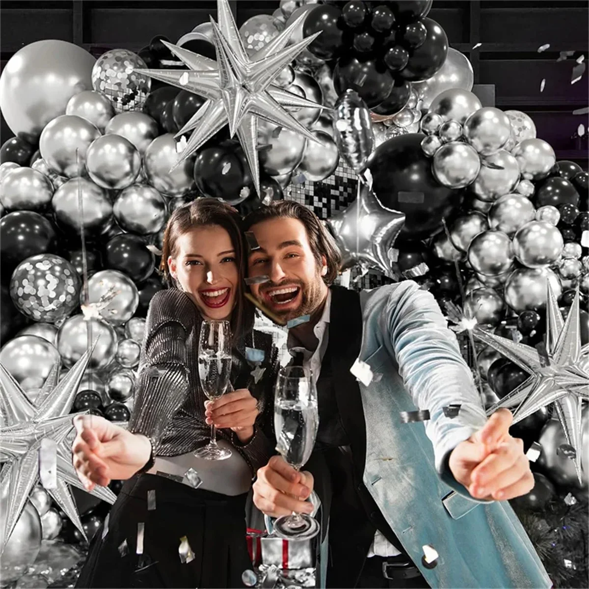 120 Pcs Silver and Black Balloon Garland Arch kit, Latex Balloon for Birthday, Graduation, Baby Shower, Disco, Party Decor