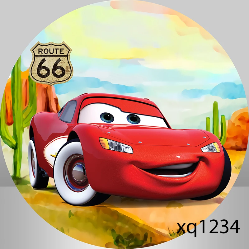 ฉากหลังทรงกลมรูปปาร์ตี้เด็กวันเกิดของเด็กผู้ชายฉากแข่งรถธงเส้นทาง66รูปวงกลมสำหรับถ่ายรูปฉากหลังยืดหยุ่น