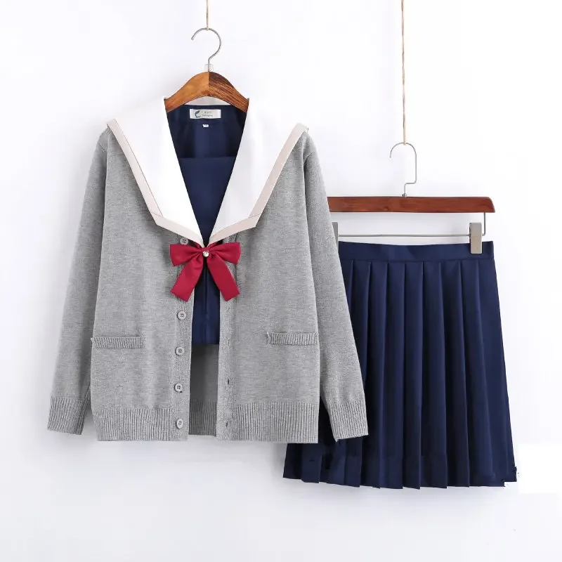 Traje de marinero para mujer, uniforme japonés Jk, chaqueta de estudiante, falda larga y corta de estilo coreano, manga bonita azul marino, estilo universitario, escuela