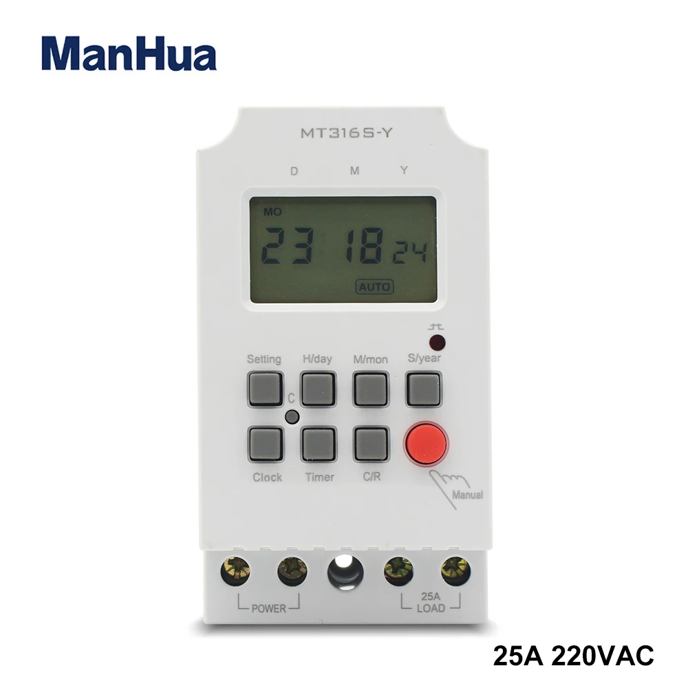 

ManHua 220VAC 25A MT316S-Y Din Rail Programmable Timer with LCD Daily/Monthly Timer/Yearly Digital Time Switch