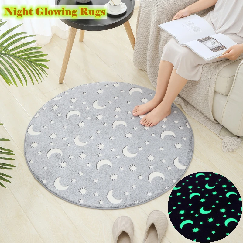 Night Glowing Round Carpet Soft Plush Floor Mat Bedroom Area Rugs Fashion Pattern Luminous Carpet