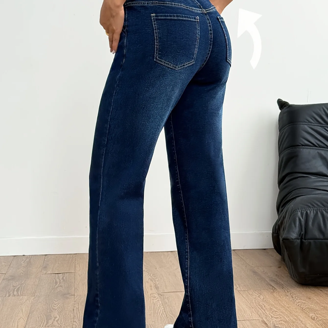 Jeans Straight Pants Women Vintage Distressed Washed Denims Elastic Waist Lace Up Streetwear Female Floor Length Trousers