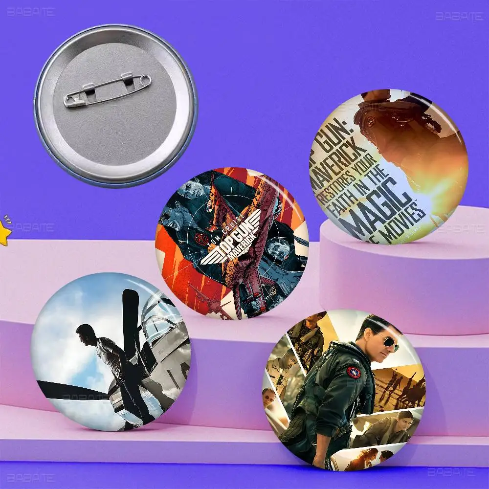 Movie T-Top Gun Cartoon Brooches Anime Badge Round Handmade Brooch Lapel Pins Jewelry for Backpack Clothes Gifts