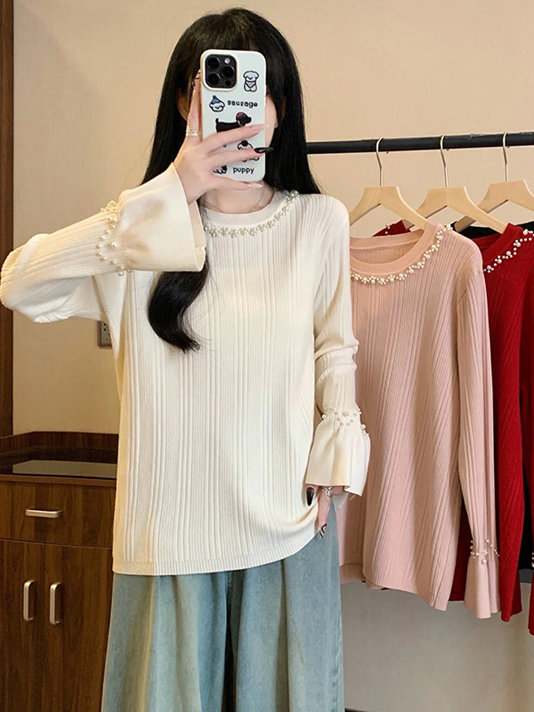 

Fashionable and casual versatile round neck base sweater women in early autumn new loose and slimming knitted top