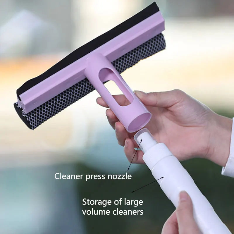 3 in 1 Spray Scrape Wipe Window Squeegee Glass Cleaner Window Squeegee Cleaner With Silicone Holder Bathroom Mirror Scraper