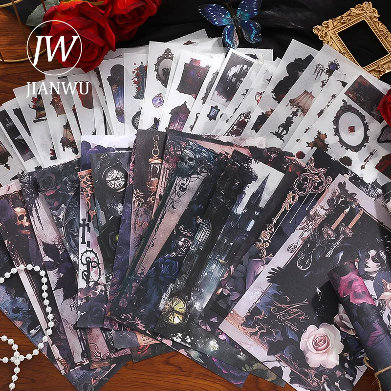 

JIANWU 50 Sheets/book Vintage Dark Gothic Flower Character Landscape Collage scrapbook Material Creative Junk Journal Stationery