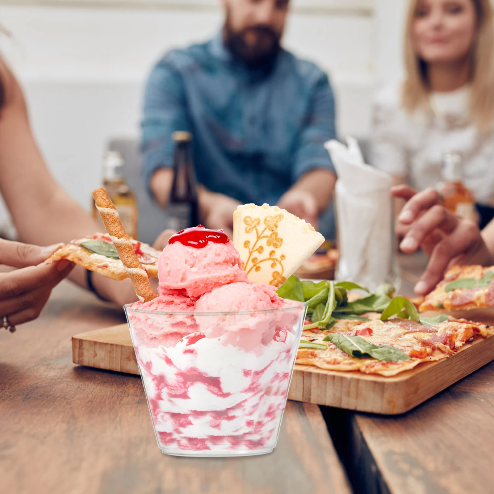 

25pcs Disposable Anti falling Transparent Cups for Party Dessert Ice Cream Juice Plastic Beverage Cups