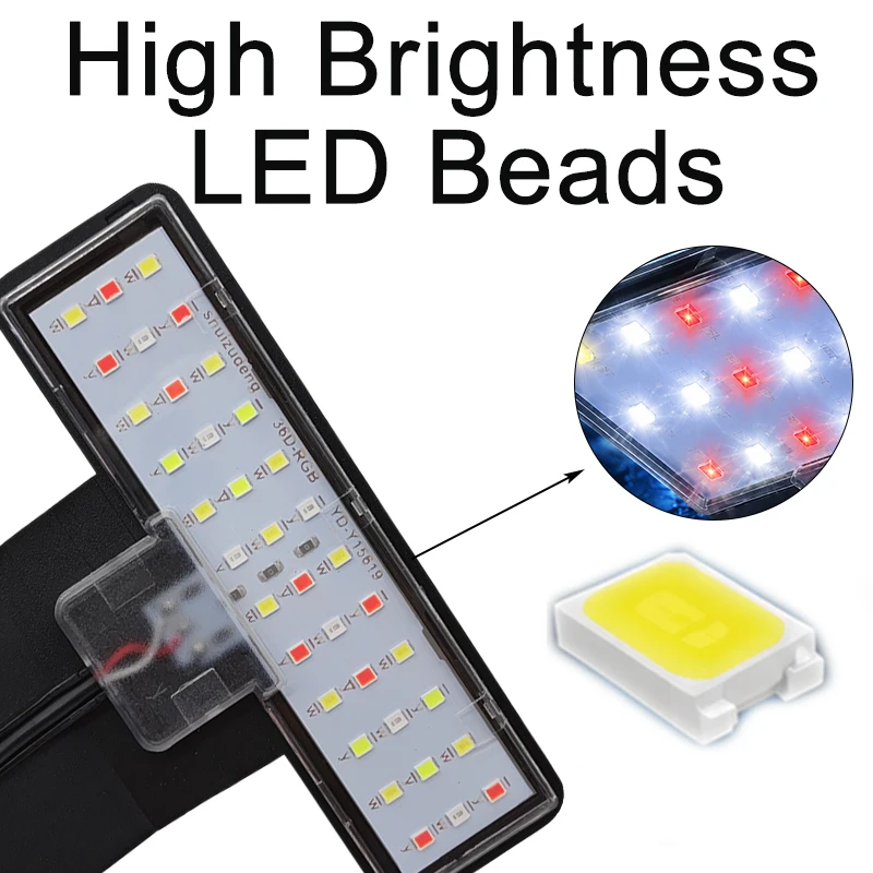 USB-Quadrat-Clip-On-Aquarium-LED-Leuchte, Vollspektrum-RGB, 3-farbig einstellbare, dimmbare Lampe mit hoher Helligkeit für kleine Fischbecken, 5 W – Detail 3