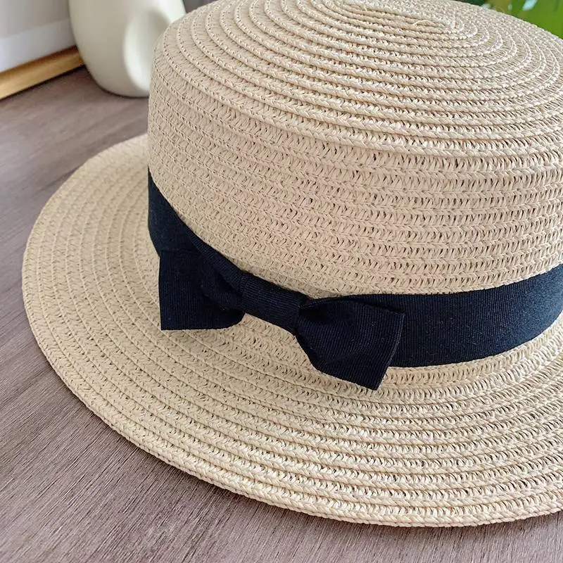 Chapeau de paille plat pour femmes, décontracté, shopping, plage, pour filles, église, courtoisie, panama, soleil