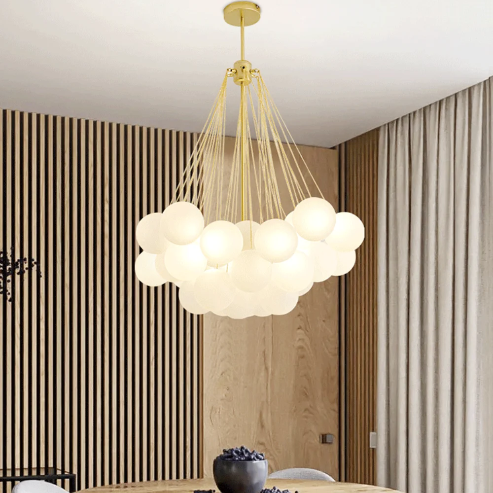 Modern Glass Ball Hanging Chandelier for Living Dining Table Room Decoration Kitchen Lamps Gold Black LED Ceiling Pendant Light