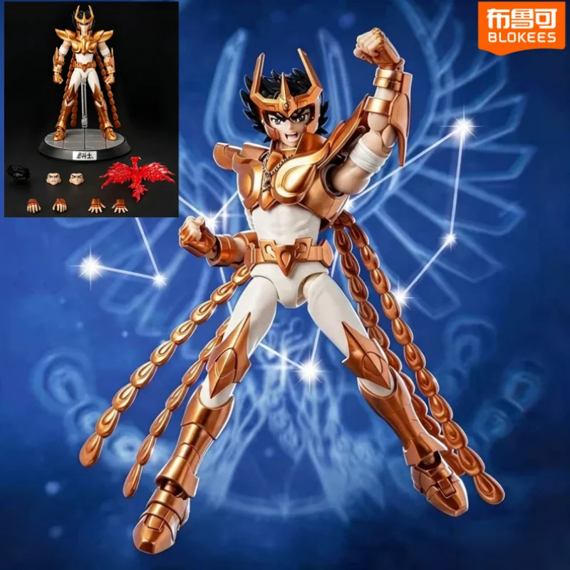 

In Stock Blokees Genuine Saint Seiya Gemini Gold Saint Saga Movable Anime Figure Replaceable Face Display Base Collectible Gift