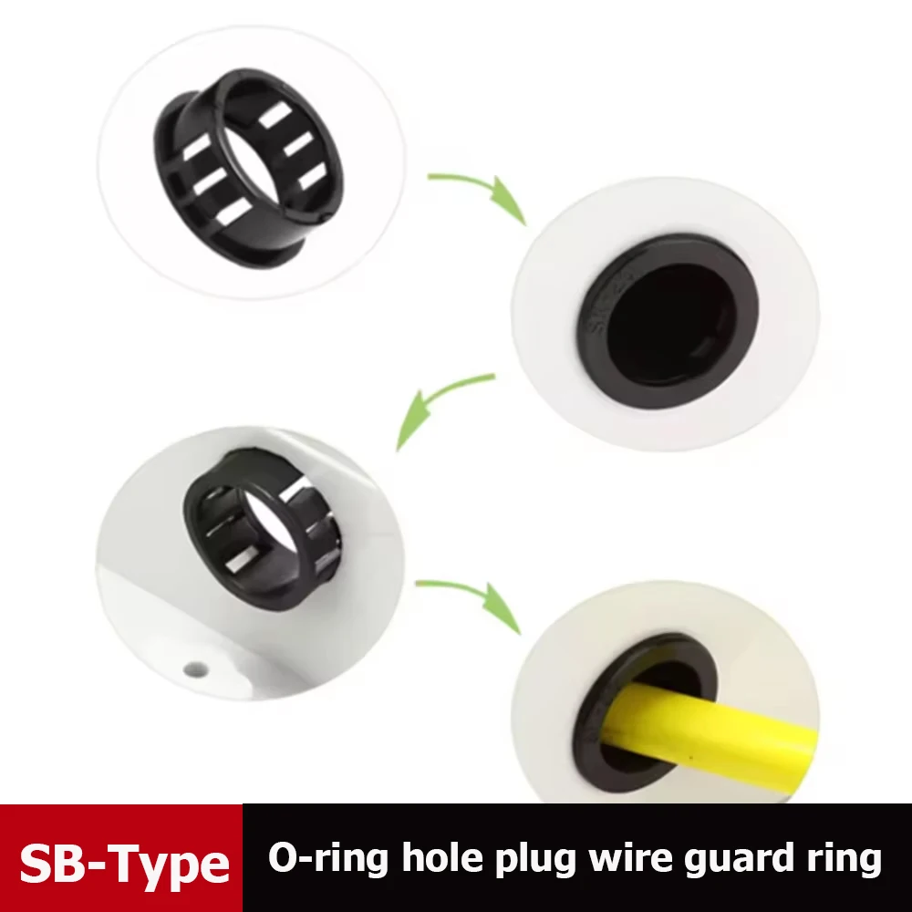 SB-Type Dia 6-100mm Black Panel Mount Nylon Snap Bushing Cord Buckle Protective Pipe Coil Wire Cable O Ring Hole Plug Grommet