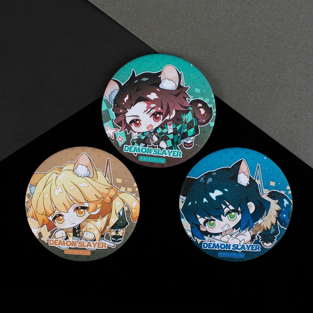 Anime Demon Slayer Cosplay Send Friend Glitter 75MM Badge Matte Tinplate Brooch Souvenir Birthday Xmas Gift Backpack Decoration