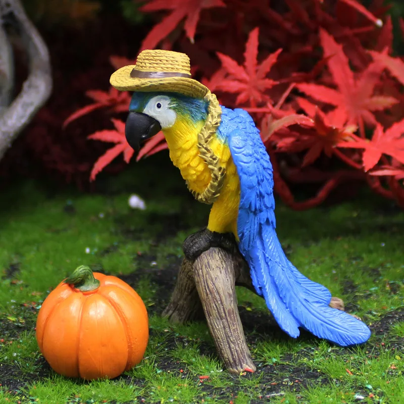 

Parrot ornaments, harvest festival pumpkin micro landscape garden decoration new autumn animal bird resin