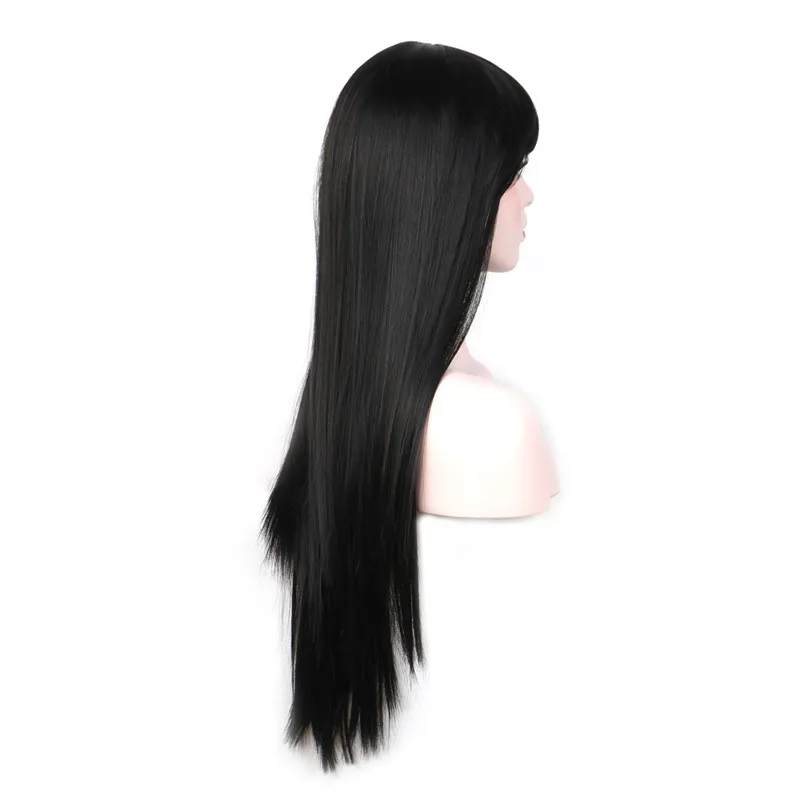 WoodFestival Synthetic Straight Hair Long Wig With Bangs Cosplay Wigs For Women Black Pink Burgundy Blonde Brown Female