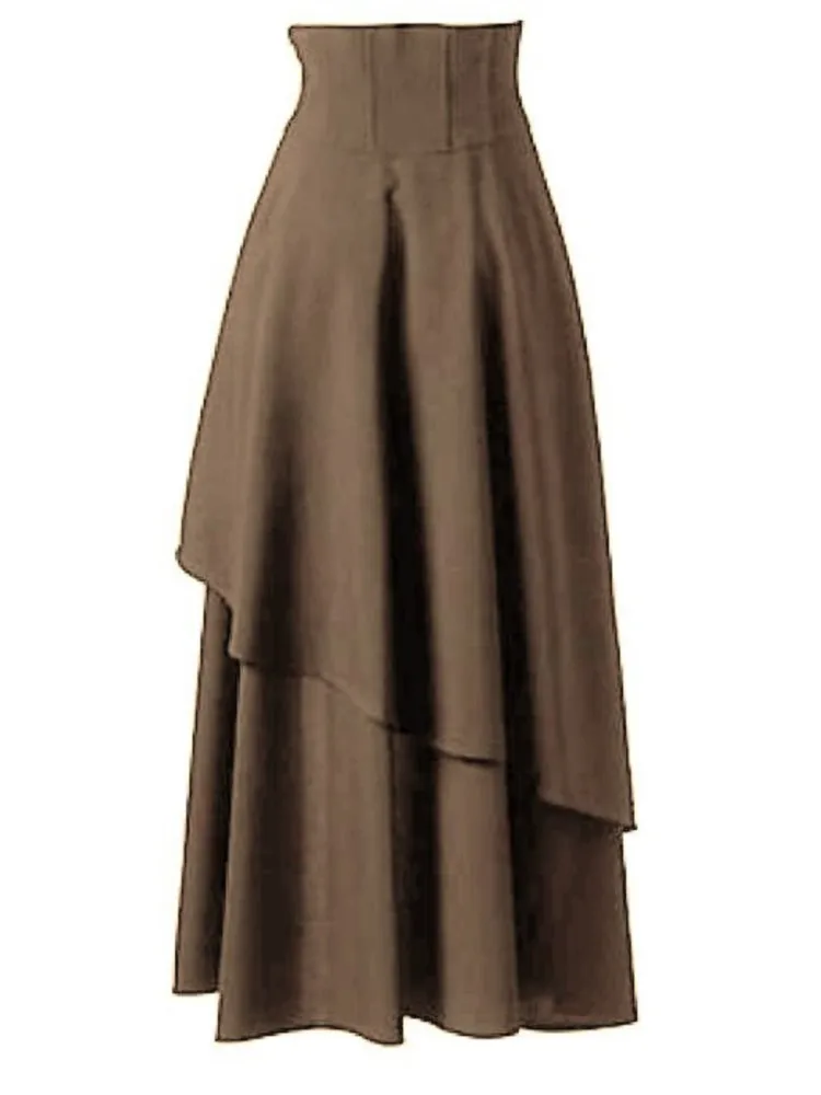 Fashion Irregular Gothic Mid-length Skirt Woman Solid Color Lace-up Handsome Long Dress Ladies Spring Autumn Casual Vestidos