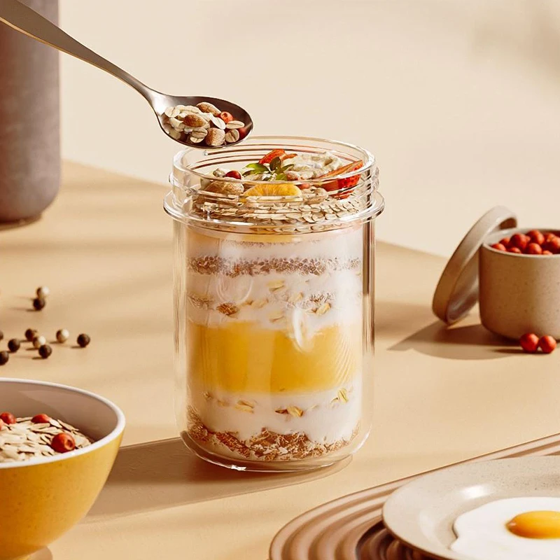 Breakfast Fruit Oat Yogurt Salad Cup With Lid And Spoon Food Storage Bento Box Fitness Fat-Reduced Taper Bowl Dessert Cup