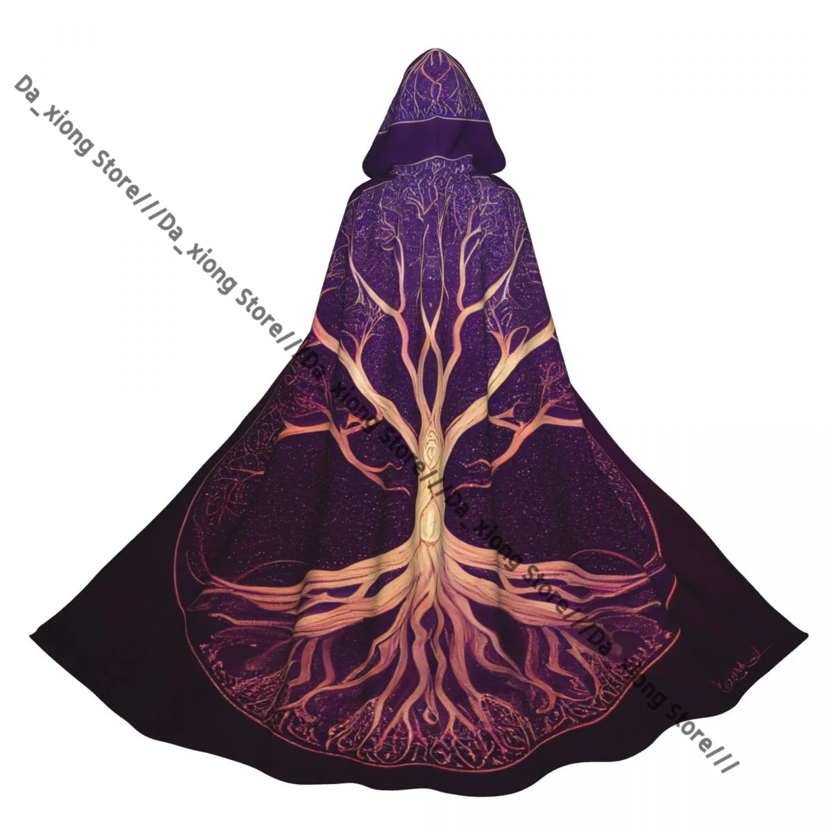 Witch Long Hooded Robe Tree Of Life Yggdrasil Halloween Cloak Cosplay Costumes for Adult