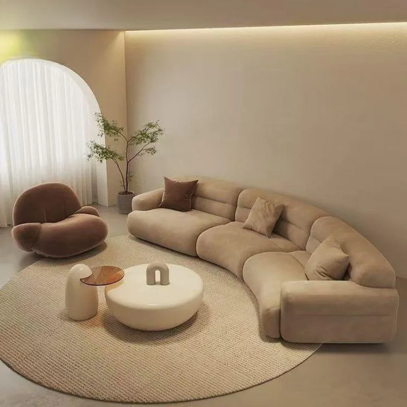 

Curved living room fabric sofa French cream wind sofa large flat modern simple L shape