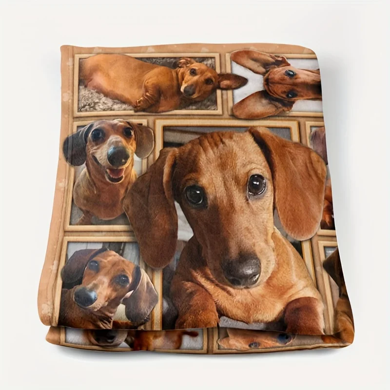 1pc Cozy Dachshund Dog Throw Blanket - Super Soft, Lightweight, Warm, and Plush Flannel Blanket for Sofa, Bed, and Living Room