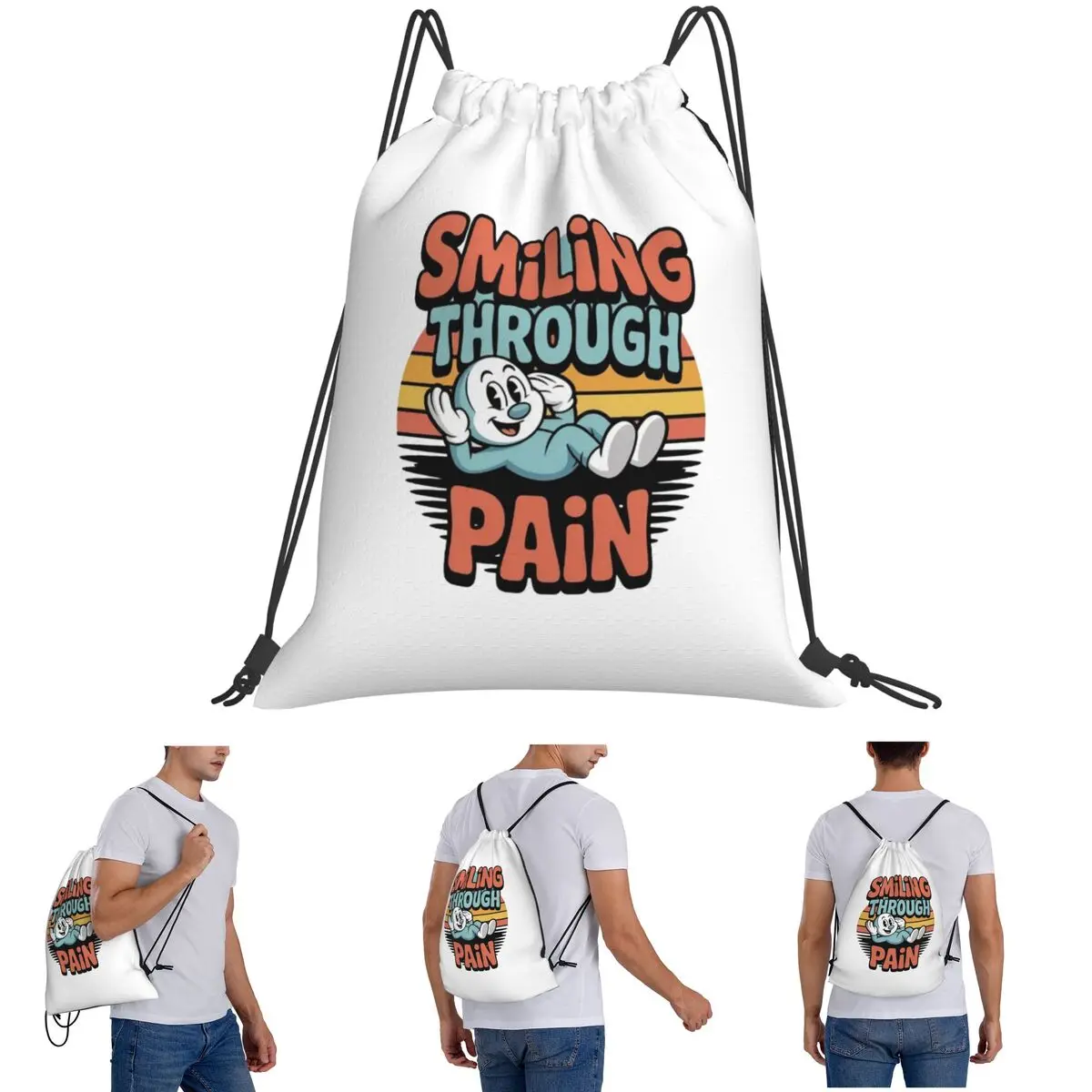 Smiling Through Pain Backpacks Portable Drawstring Bundle Pocket Sports Bag Book Bags for Man Woman Students