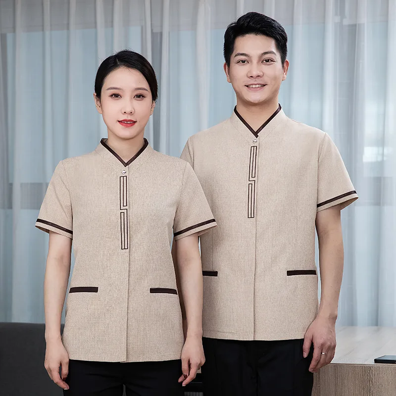 

Short-sleeved cleaning uniforms for property cleaning staff, hotel room and supermarket cleaning staff workwear for women