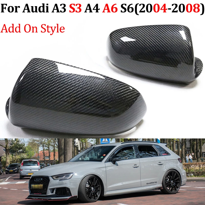 

For Audi A3 S3 A4 B7 A6 S6 2004 2005 2006 2007 2008 Real Carbon Fiber Car Side Mirror Covers Caps Replacement / Add On styles