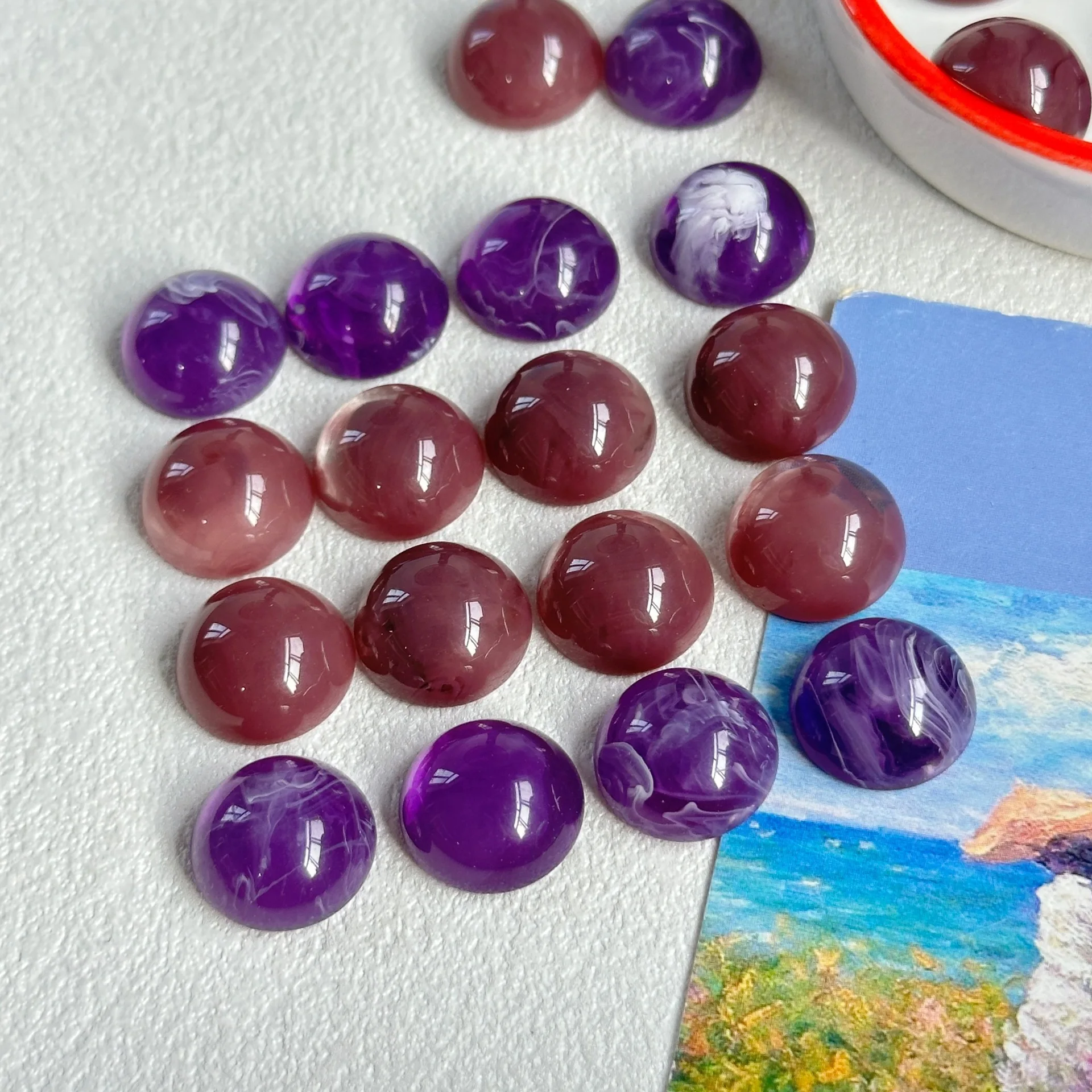 20pcs Vintage Round Acrylic Patch Flat Back Resin Cabochons Diy Phone Case Hair Clips Accessories Jewelry Findings Decorations