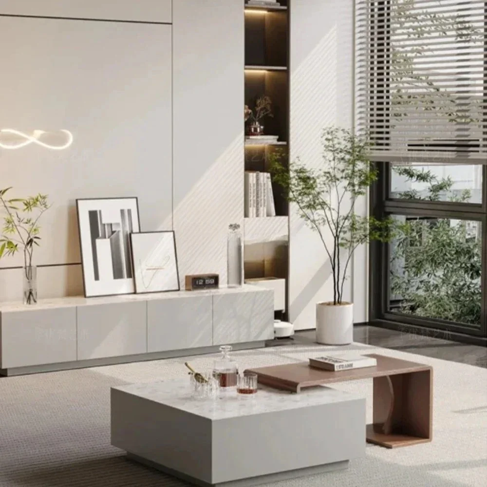 Minimalist Marble Coffee Table, Modern Minimalist Living Room Solid Wood Combination Coffee Table Set