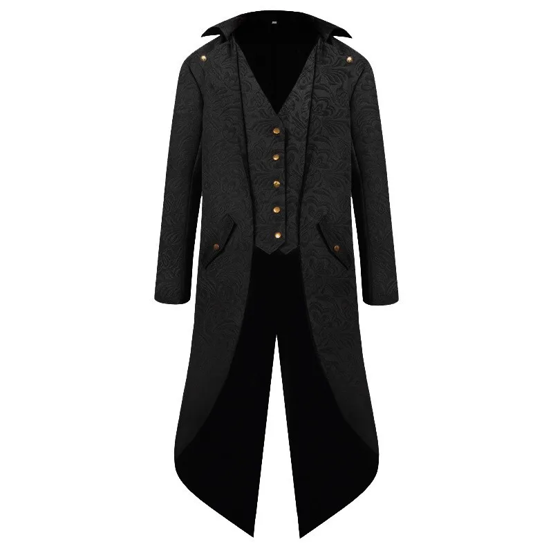 

Medieval loween Vintage Men's Tuxedo Long Loose Outerwear Renaissance Stage Costume Color Ethnic Faion Autumn Wear
