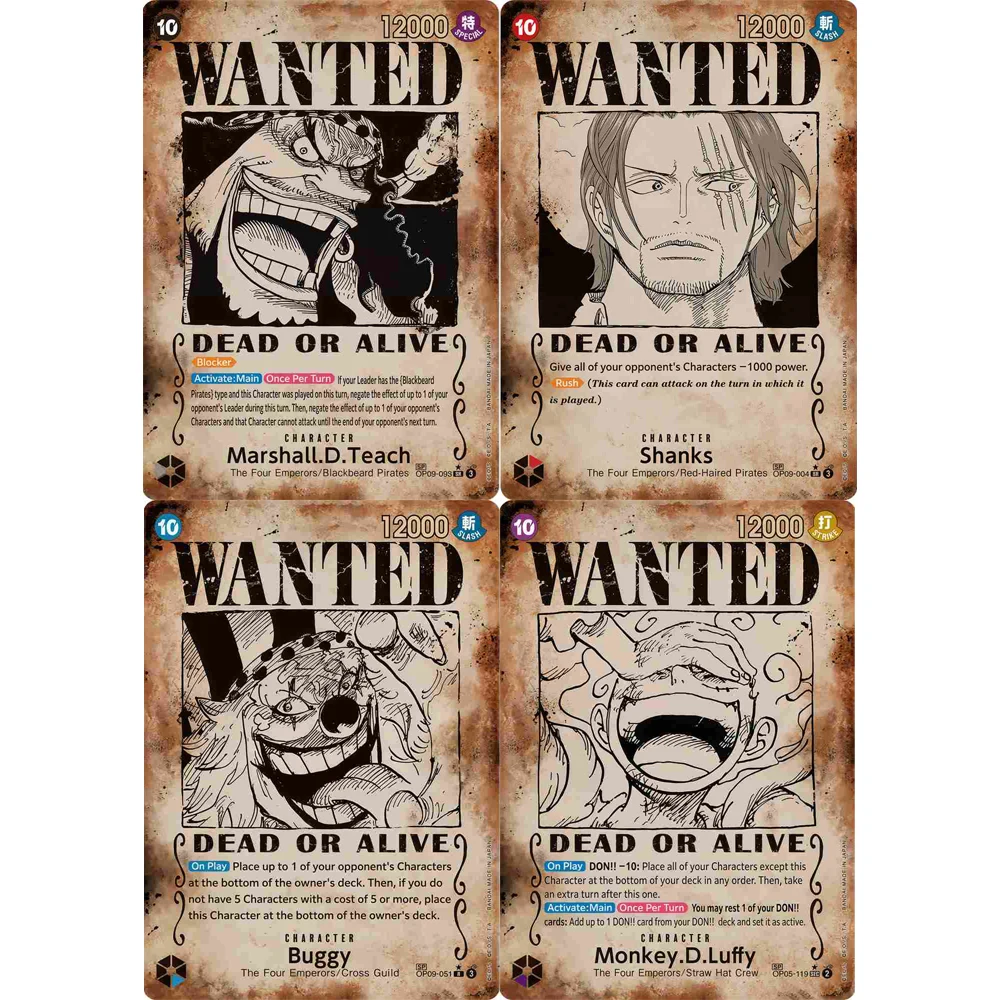 

Коллекционные карточки ONE PIECE GAME: Monkey.D.Luffy, Shanks, Buggy, Marshall.D.Teach. Высококачественные самодельные аниме-карточки для игр, подарок.