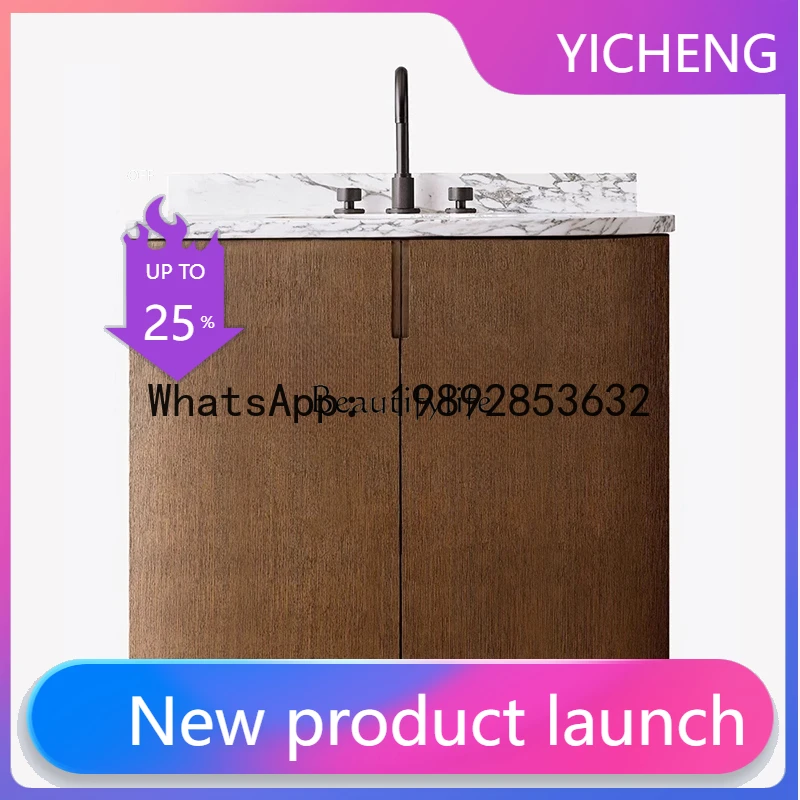 QQ American rural natural solid wood double door bathroom marble hand wash tray storage cabinet