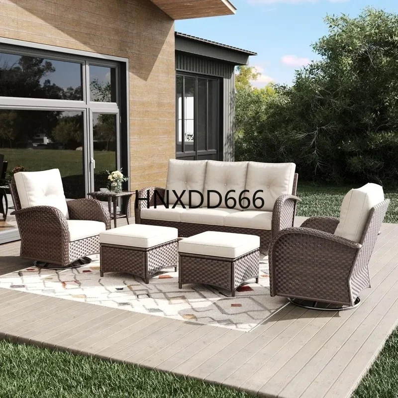 6-Piece Outdoor Patio Furniture Set with Wicker Swivel Rocker Chairs and Sofa, Includes Coffee Table for Deck and Backyard