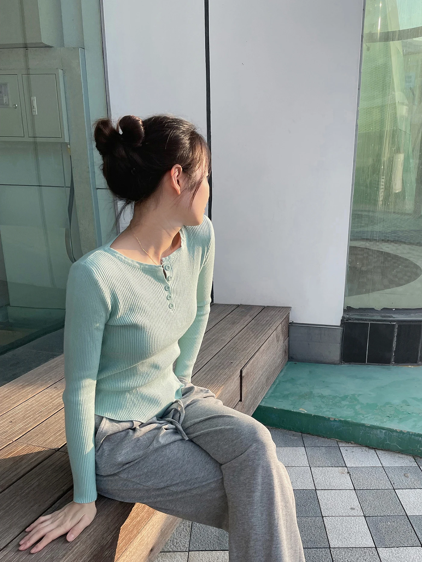 

QCyoye Women's Slim Fit Knitted Base irt Warm Underwear Versatile Top Button Design Fce Elastic Fiber Long Sve Crew Ne