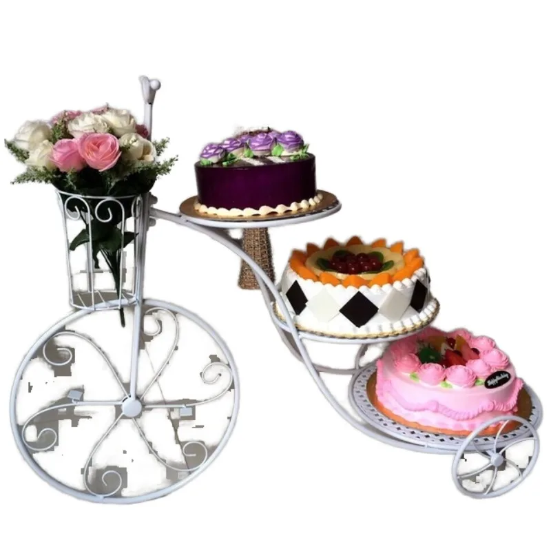 New creative three-layer golden wedding cake rack set round iron metal bicycle pattern decorative serving tray