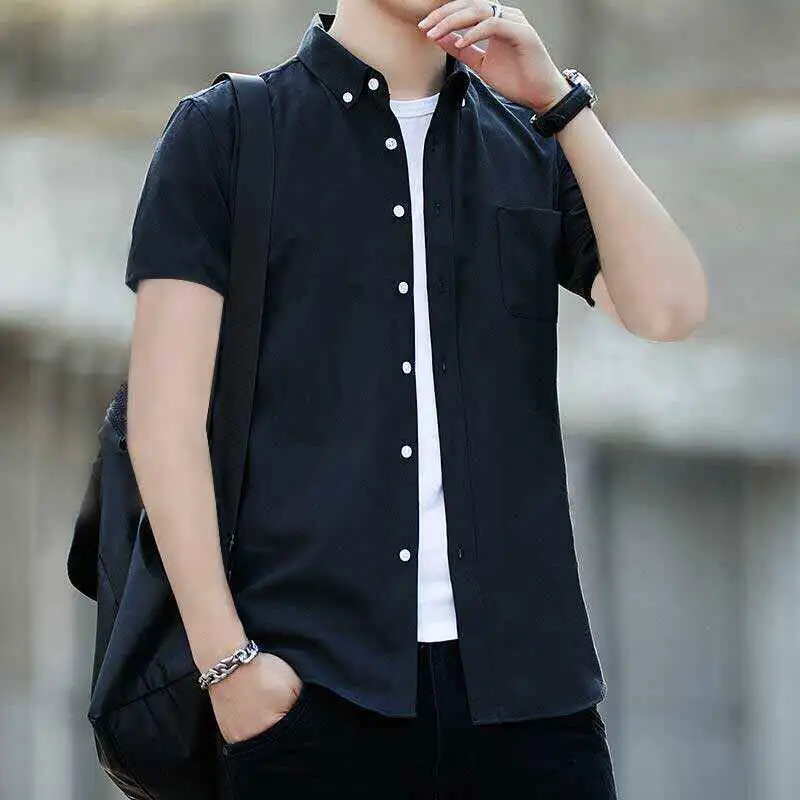 Summer Short Sleeve Oxford Shirt Men's Casual Loose Workwear Fashion City Walk Style Clean Fit No Ironing Required