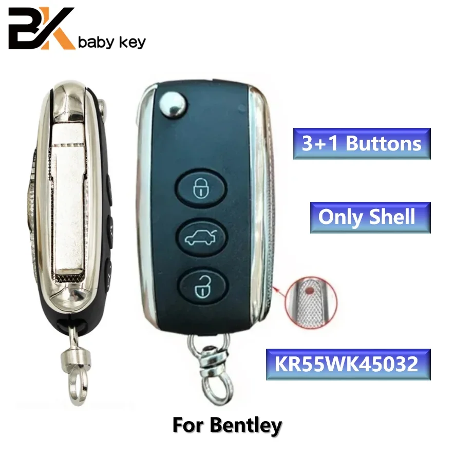 BB Key Shell for Bentley Mulsanne Arnage Flying Spur 2002-2014 FCC ID:KR55WK45032 4 Buttons with Logo Remote Car Key Replacement