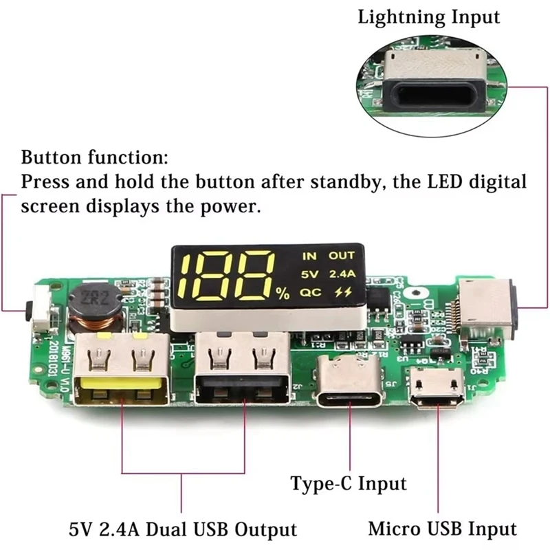 ABSU 3Pcs Lithium Battery Charger Board LED Dual USB 5V 2.4A Type-C USB Mobile Power Bank 18650 Charging Module Circuit