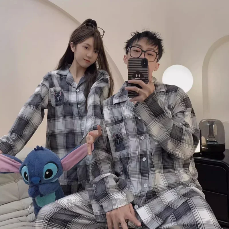 Disney ชุดนอนคู่ฤดูใบไม้ผลิสบายๆชุดสองชิ้น Stitch Homewear Disney Homewear การ์ตูน Stitch ชุดนอนคู่