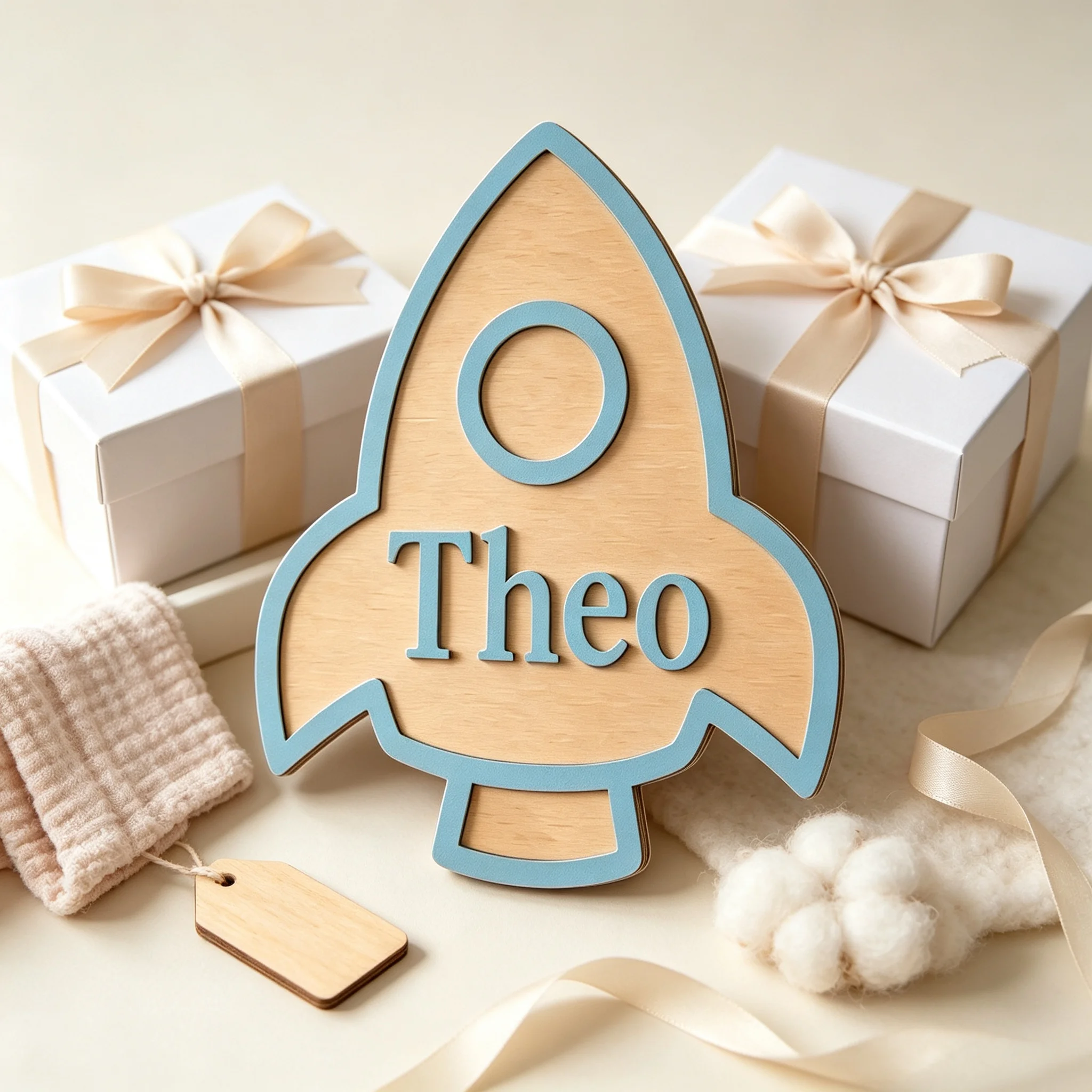 Baby Nursery Themes Boy - Panneau nominatif personnalisé en bois motif