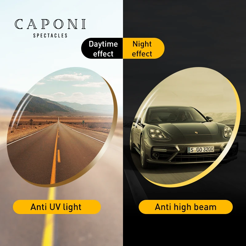 

Caponi 1.56/1.61 Index Prescription Lens Photochromic Brown Night Driving Yellow Day Time 2 piecess/1 par Customize Myopia Lens