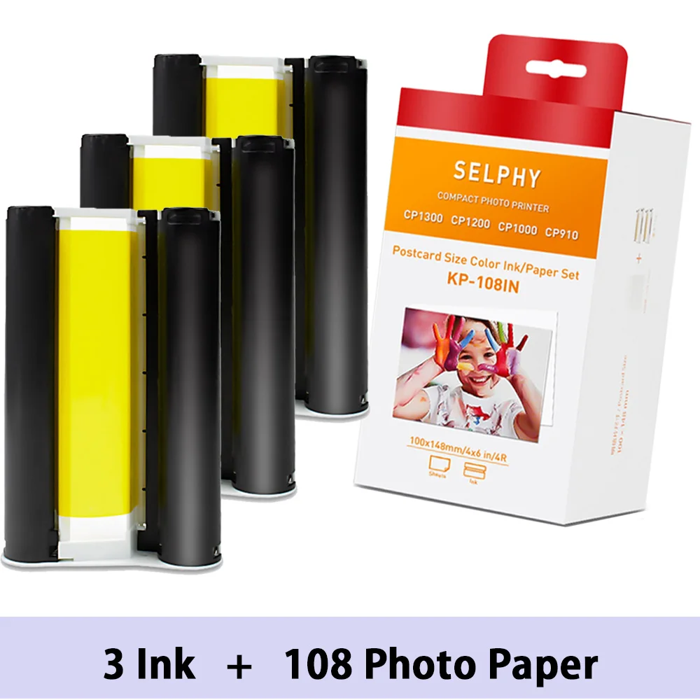 canon selphy photo paper rp-108 6 Inch Canon Selphy CP1300 CP1200 CP1000 Ink Cassette for Selphy Color Photo Paper Printer Photo