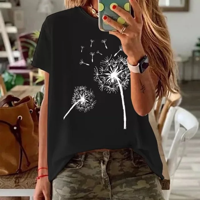 Estate Nuovo rotondo Ne Allentato Casual Slim ort Sve T-shirt T-shirt Stampa Street Sle Classico floreale Faion Top da donna