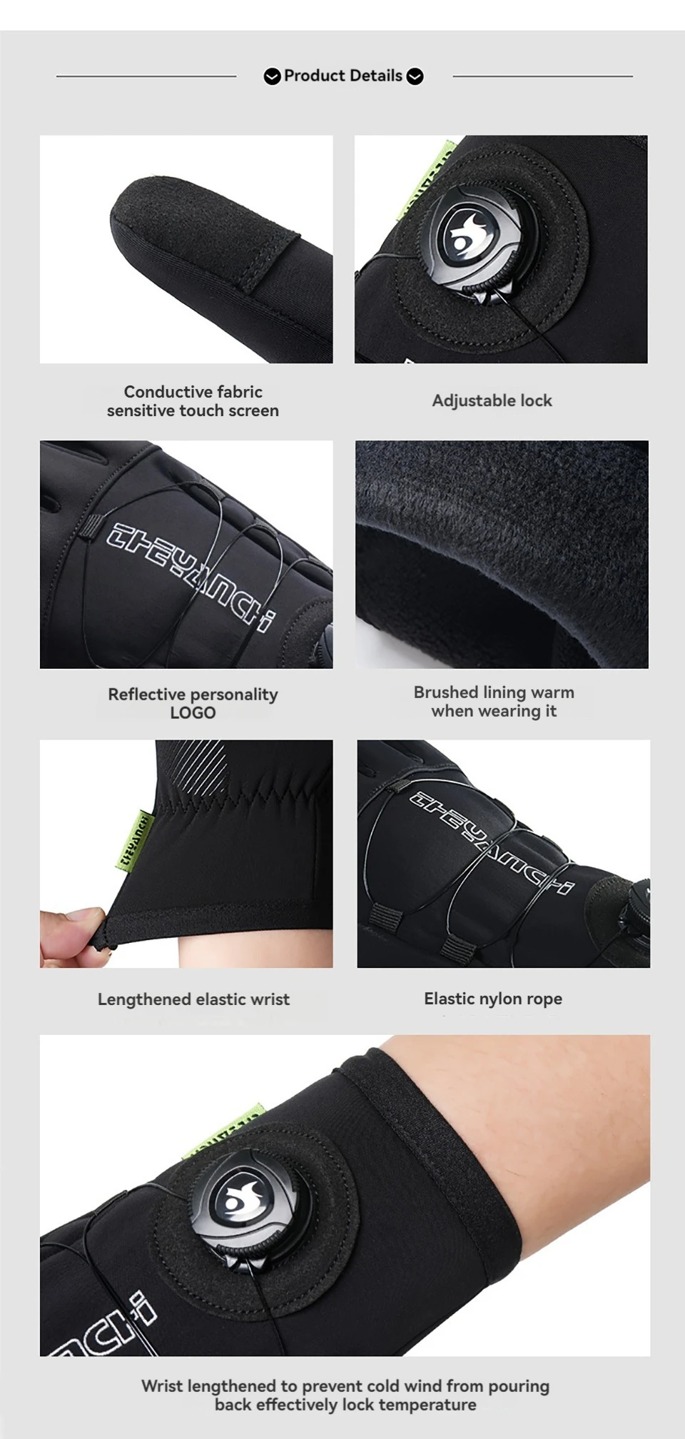 GTUBIKE Winter-warme Handschuhe für Männer und Frauen, verlängerte, verdickte, wind- und wasserdichte Sport-Touchscreen-Ski-Fahrradhandschuhe – Detail 14